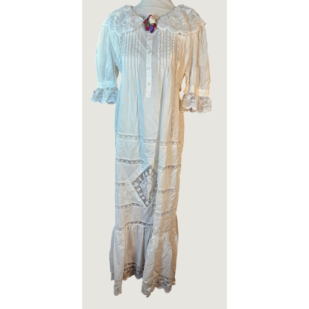 Pineapple Patch White Cotton Lace Maxi Dress Victorian Prairie Cottagecore Small